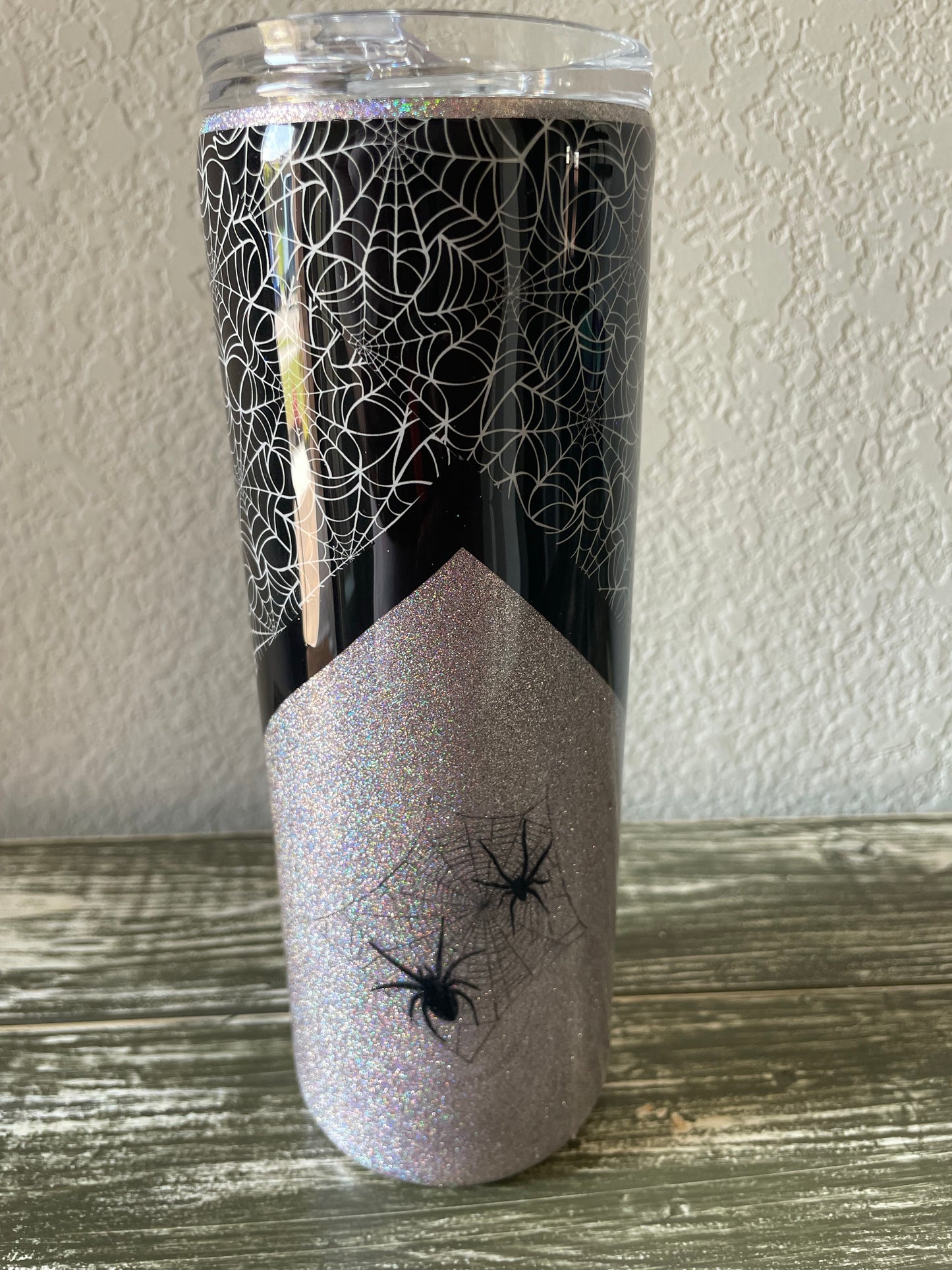 Spider v- split Halloween/fall Tumbler