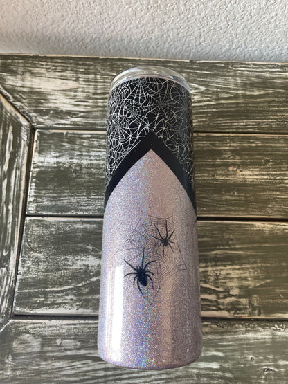 Spider v- split Halloween/fall Tumbler